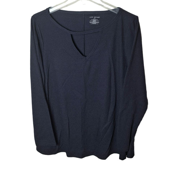 Lane Bryant Women 1x Navy Waffle Knit Thermal Long Sleeve T-shirt Top - Picture 1 of 4
